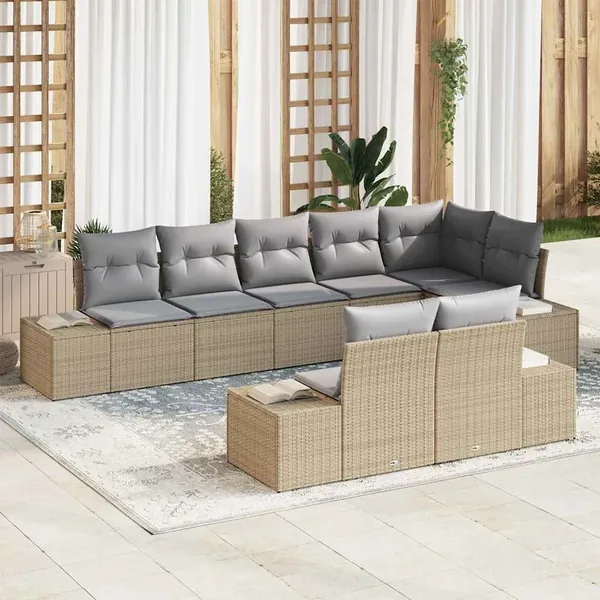 Ensemble de canapé de jardin 8 pcs Beige et gris polyrotin