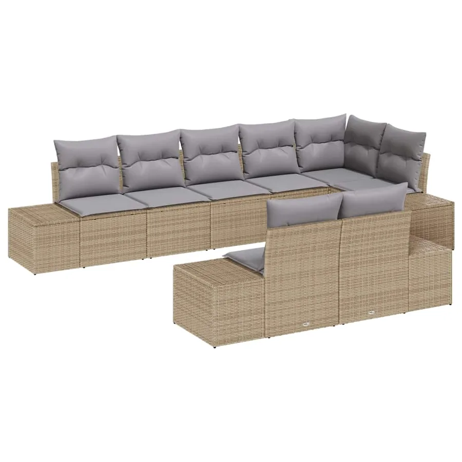 Ensemble de canapé de jardin 8 pcs Beige et gris polyrotin - 2
