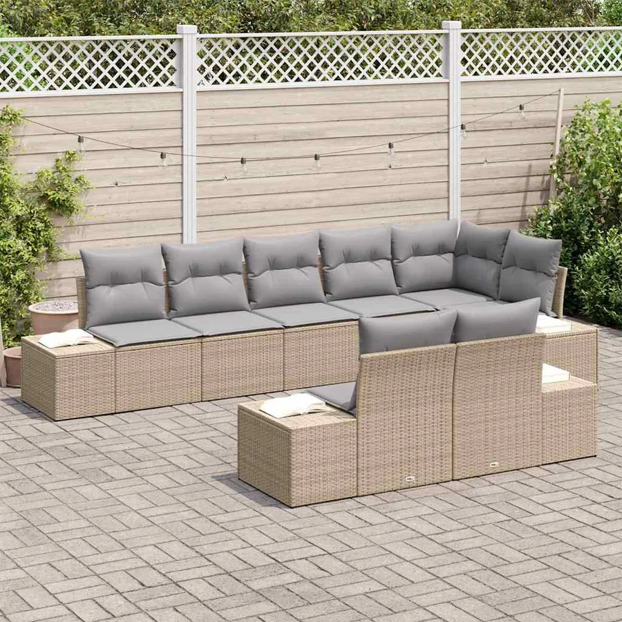Ensemble de canapé de jardin 8 pcs Beige et gris polyrotin - 3