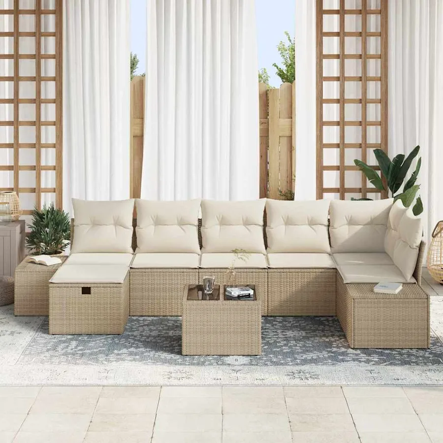 Ensemble de canapé de jardin avec coussin 8 pcs Beige polyrotin - 3
