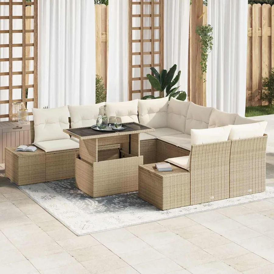 Ensemble de canapé de jardin 9 pcs Beige et crème polyrotin