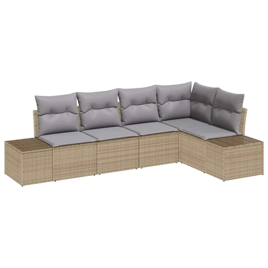 Ensemble de canapé de jardin 5 pcs Beige polyrotin - 2