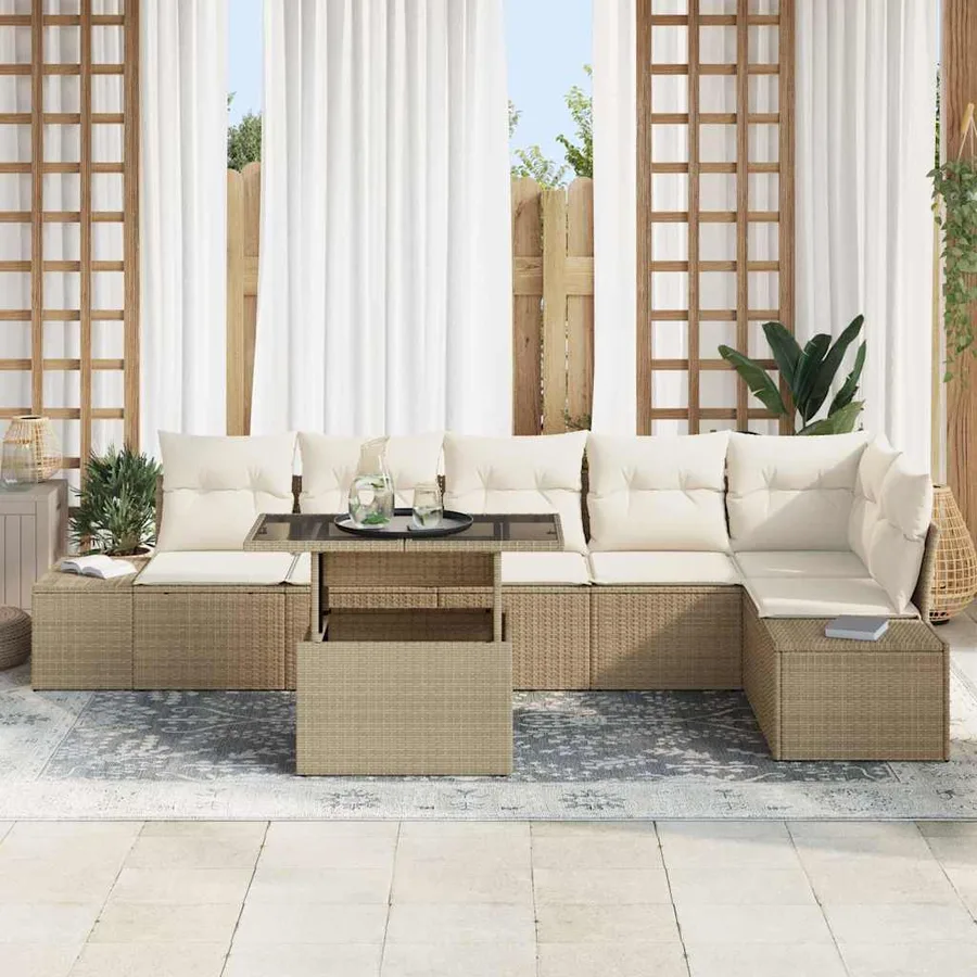Ensemble de canapé de jardin 7 pcs Beige et crème polyrotin - 3