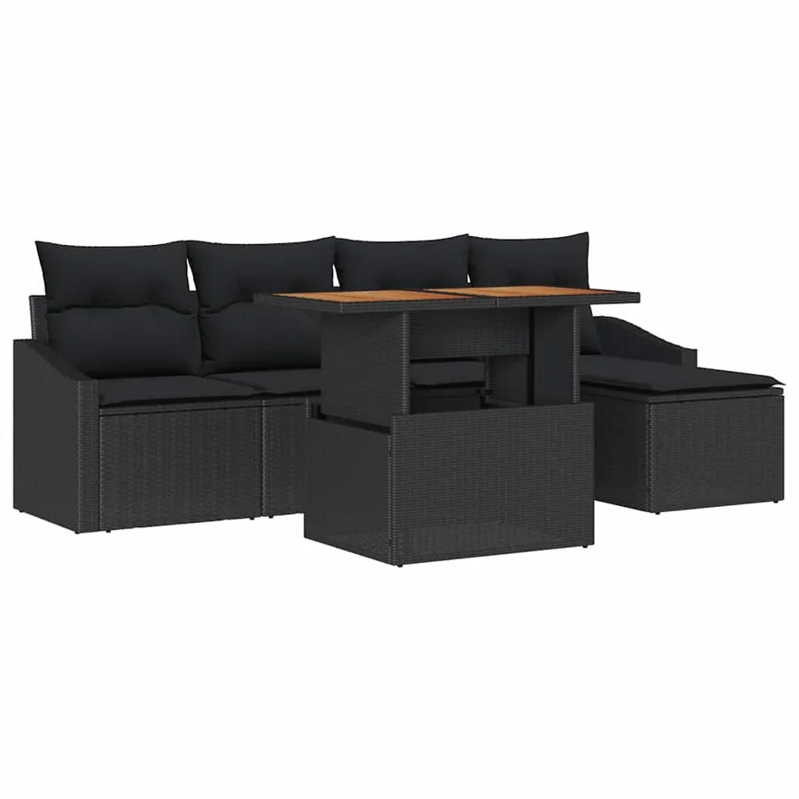 Ensemble de canapé de jardin 6 pcs Noir et Marron - 2