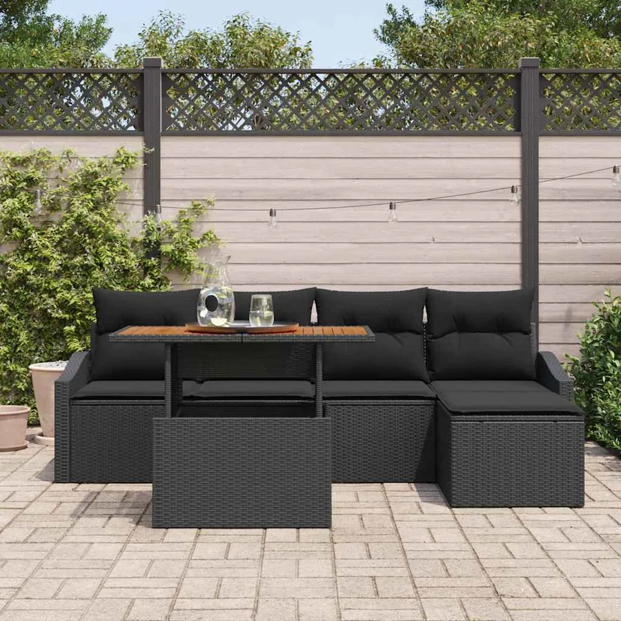 Ensemble de canapé de jardin 6 pcs Noir et Marron - 3