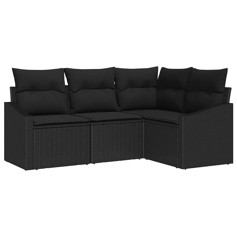 Ensemble de Canapés avec coussin 4 pcs Noir polyrotin - 2