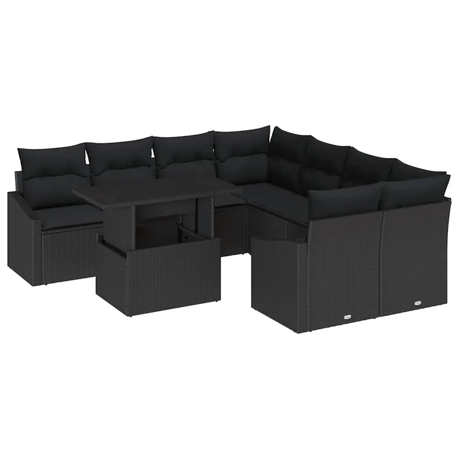 Ensemble de canapé de jardin avec coussin 9 pcs Noir polyrotin - 2