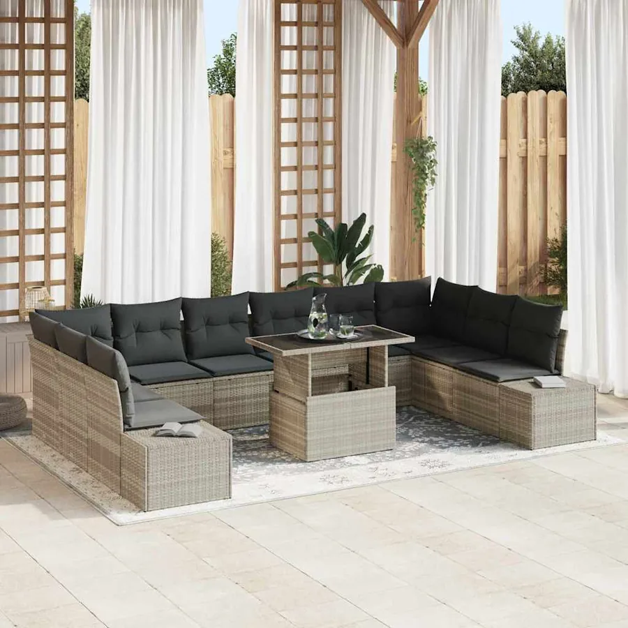 Ensemble de canapé de jardin avec coussin 11 pcs Gris clair