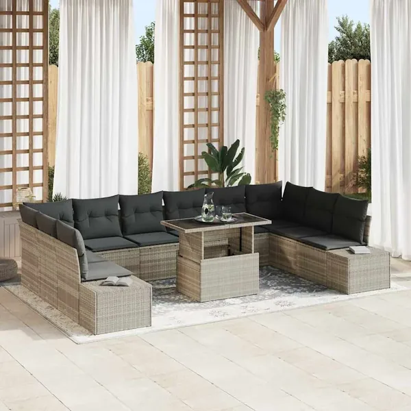Ensemble de canapé de jardin avec coussin 11 pcs Gris clair