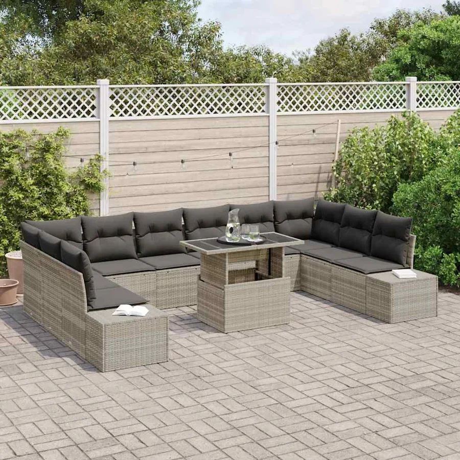 Ensemble de canapé de jardin avec coussin 11 pcs Gris clair - 3