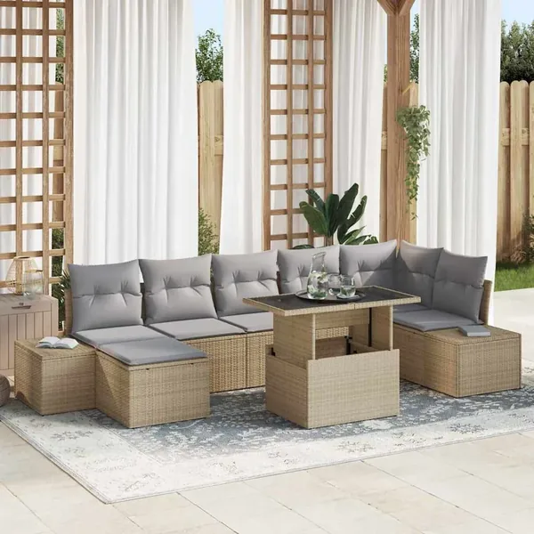 Ensemble de canapé de jardin 8 pcs beige et gris clair