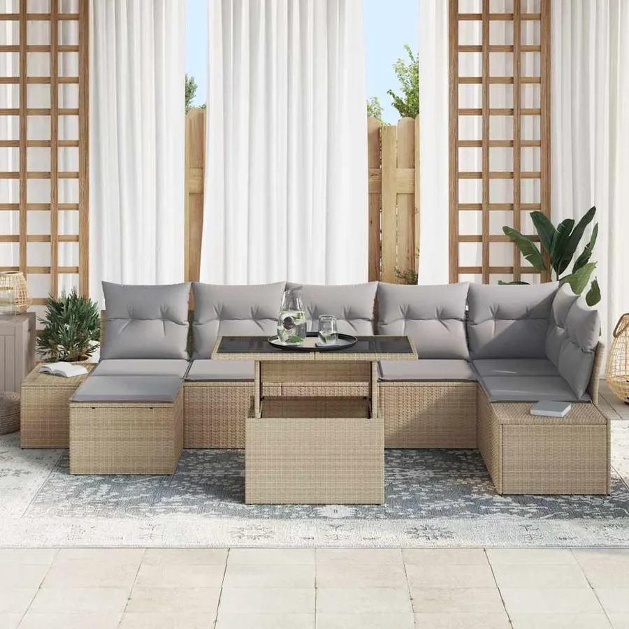Ensemble de canapé de jardin 8 pcs beige et gris clair - 3