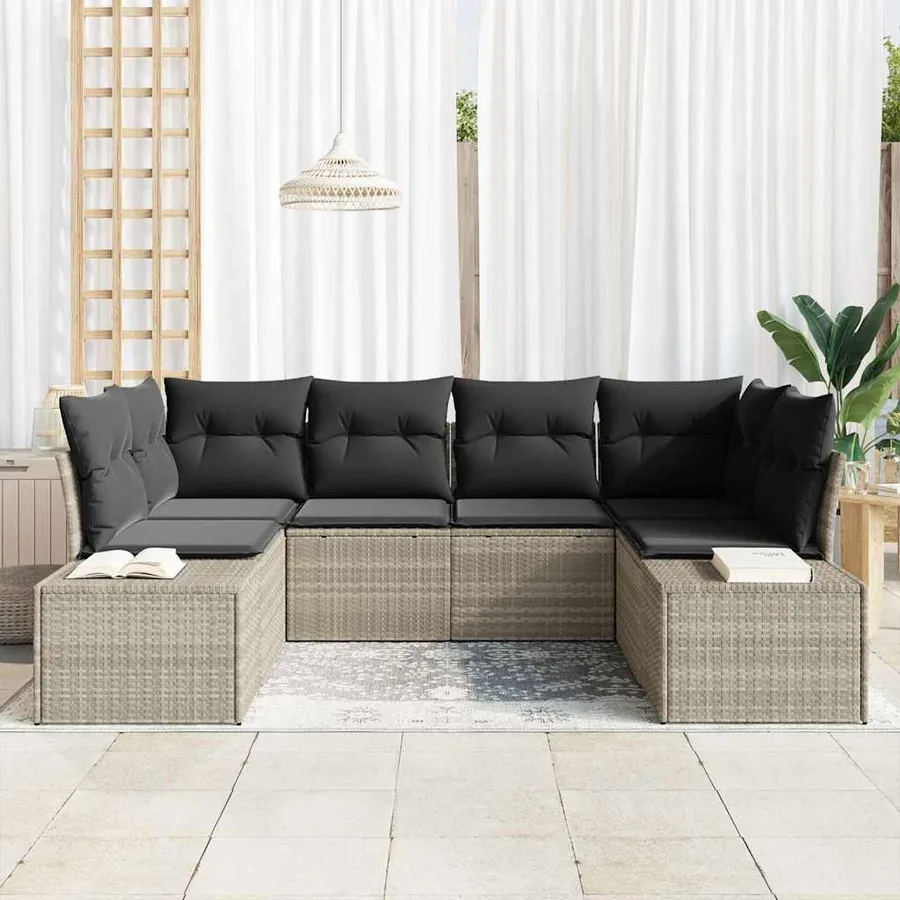 Ensemble de canapé de jardin 6 pcs Gris clair polyrotin - 3