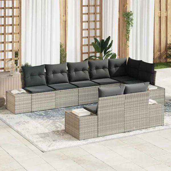 Ensemble de canapé de jardin 8 pcs Gris clair polyrotin