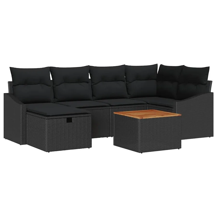 Ensemble de canapé de jardin avec coussin 7 pcs Noir polyrotin - 2