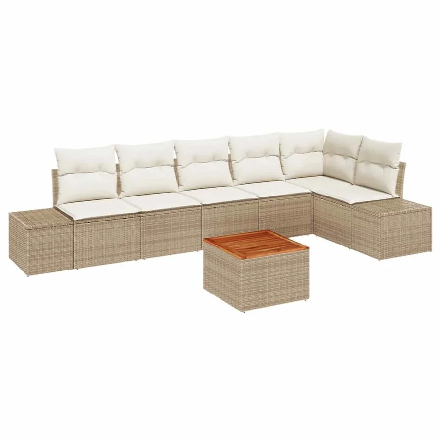 Ensemble de canapé de jardin avec coussin 7 pcs Beige polyrotin - 2