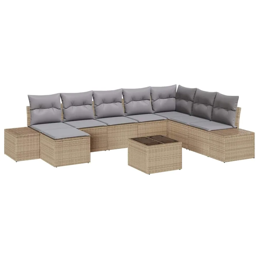 Ensemble de canapé de jardin avec coussin 9 pcs Beige polyrotin - 2