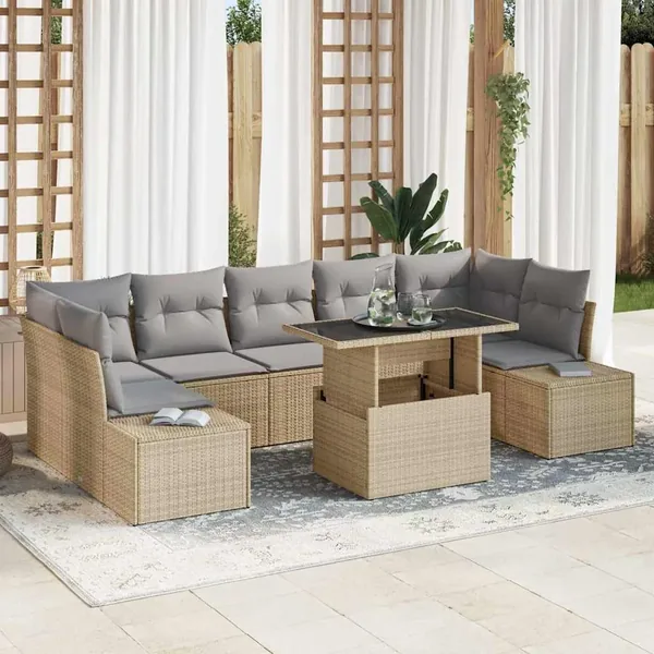 Ensemble de Canapés 8 pcs Beige et Gris clair polyrotin