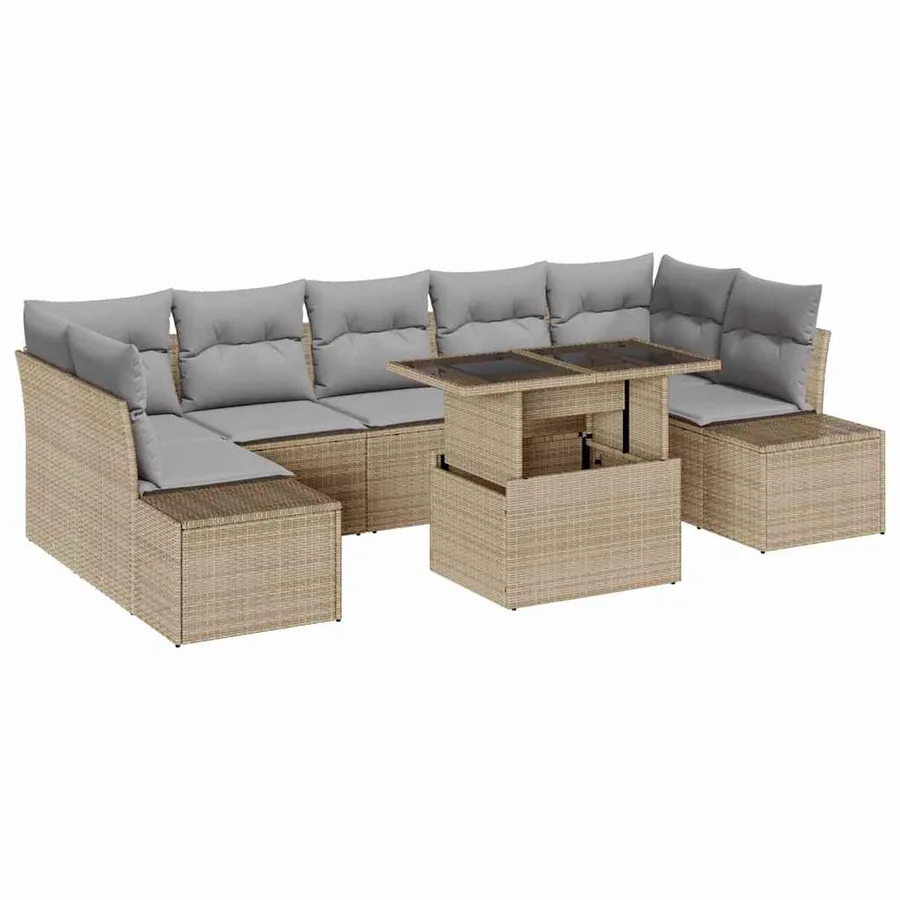 Ensemble de Canapés 8 pcs Beige et Gris clair polyrotin - 2