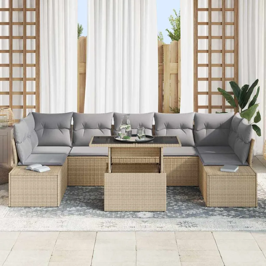 Ensemble de Canapés 8 pcs Beige et Gris clair polyrotin - 3