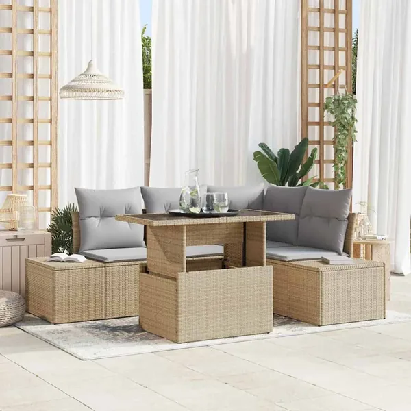 Ensemble de canapé de jardin 5 pcs Beige et Gris clair