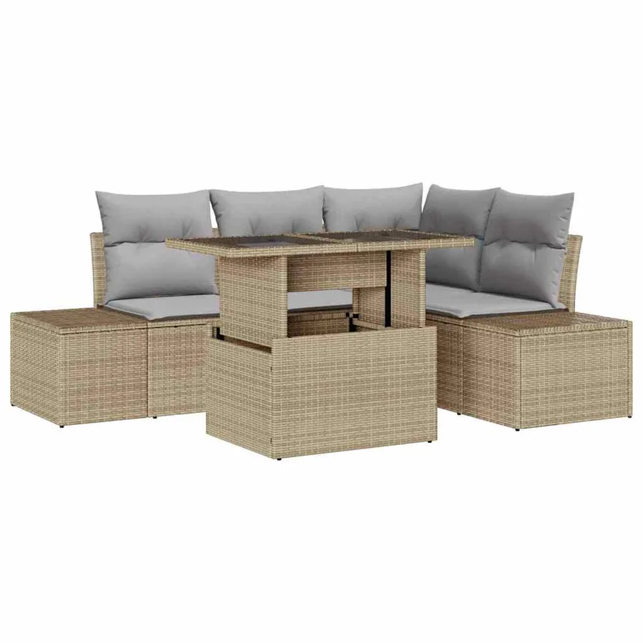 Ensemble de canapé de jardin 5 pcs Beige et Gris clair - 2