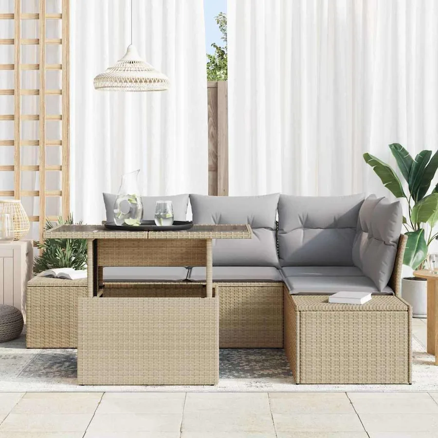Ensemble de canapé de jardin 5 pcs Beige et Gris clair - 3