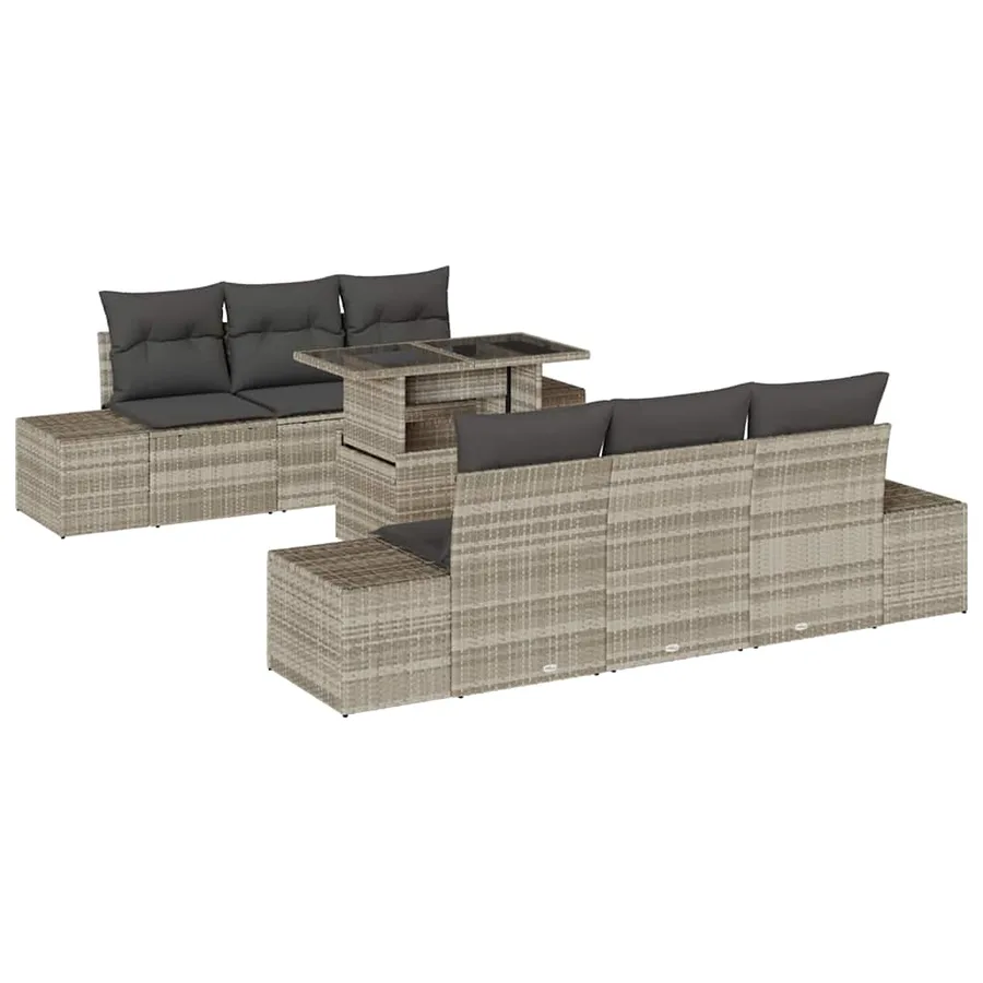 Ensemble de Canapés avec coussin 7 pcs Gris clair polyrotin - 2
