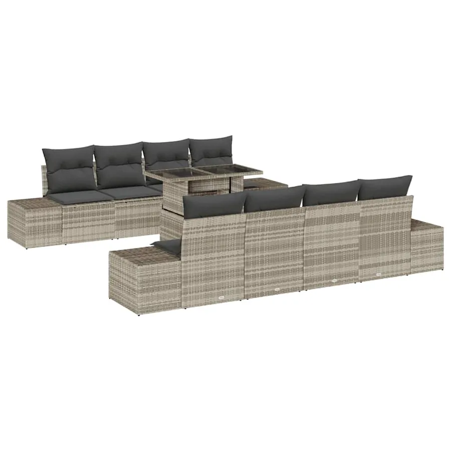 Ensemble de canapé de jardin 9 pcs Gris clair polyrotin - 2