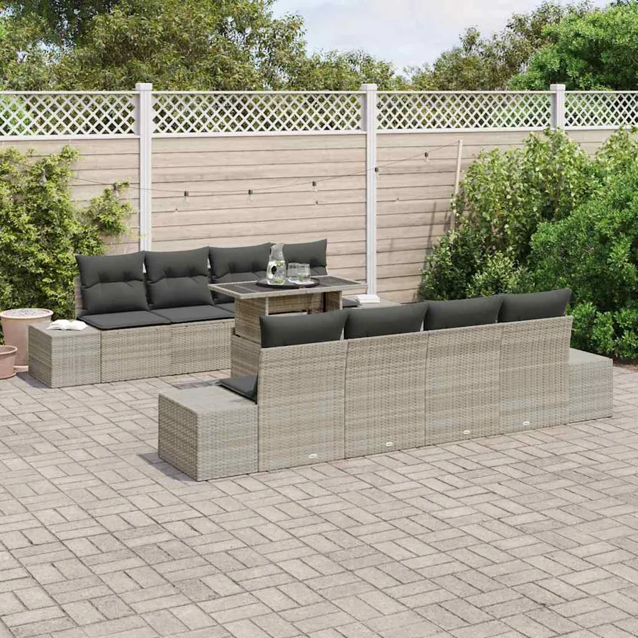 Ensemble de canapé de jardin 9 pcs Gris clair polyrotin - 3