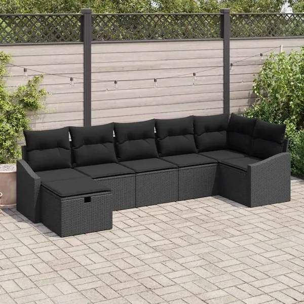 Ensemble de Canapés avec coussin avec stockage Noir polyrotin