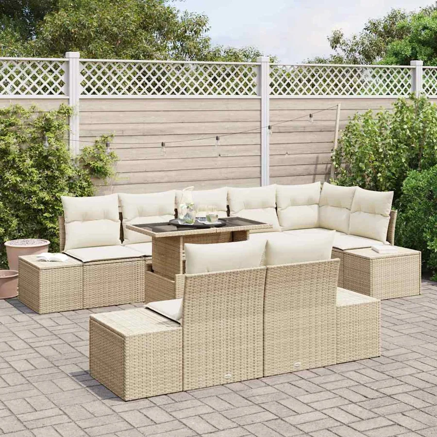 Ensemble de canapé de jardin avec coussin 9 pcs beige et crème - 3