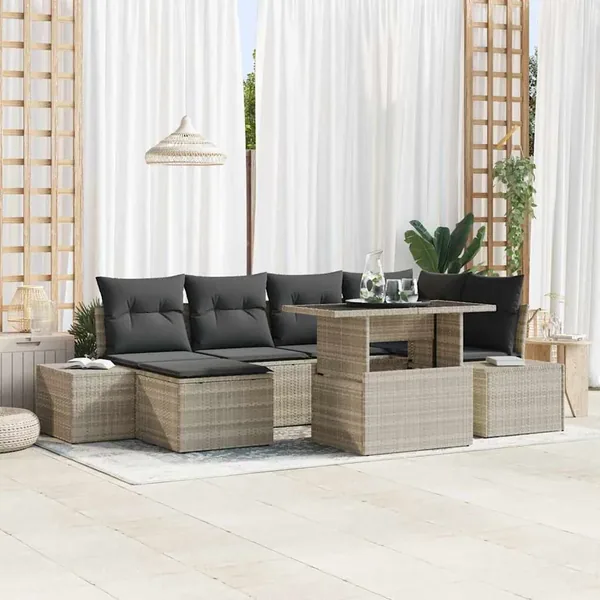 Ensemble de canapé de jardin avec coussin 7 pcs Gris clair
