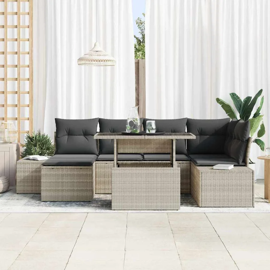 Ensemble de canapé de jardin avec coussin 7 pcs Gris clair - 3