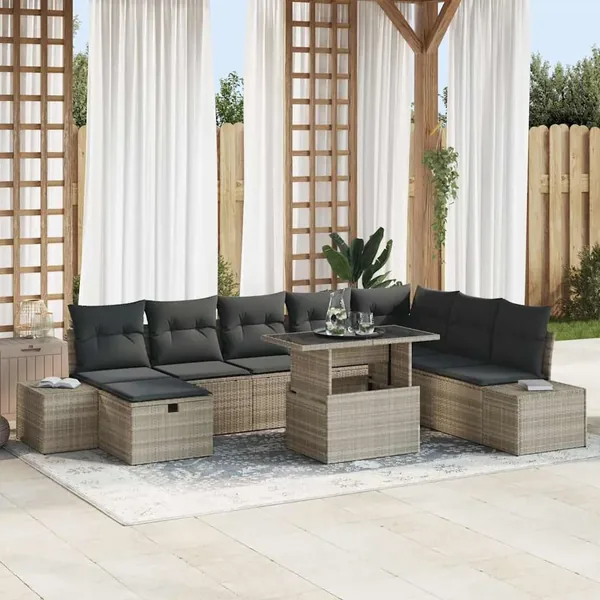 Ensemble de canapé de jardin 11 pcs Gris clair Poly rotin