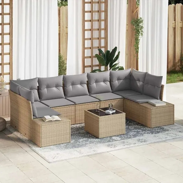 Ensemble de canapé de jardin avec coussin 8 pcs Beige polyrotin