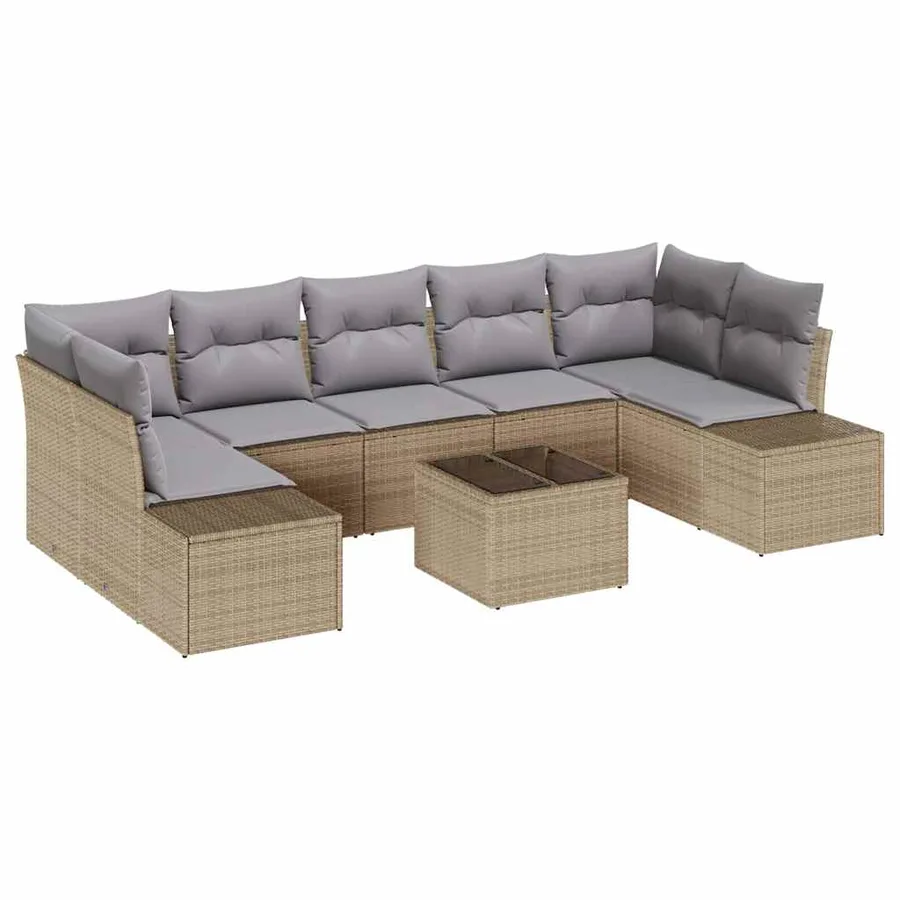 Ensemble de canapé de jardin avec coussin 8 pcs Beige polyrotin - 2