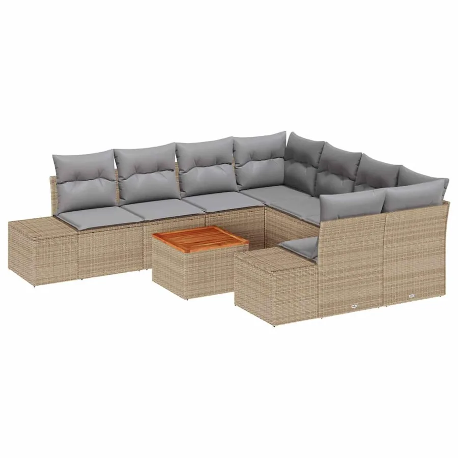 Ensemble de canapé de jardin avec coussin 9 pcs Beige polyrotin - 2