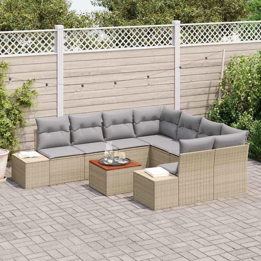 Ensemble de canapé de jardin avec coussin 9 pcs Beige polyrotin - 3