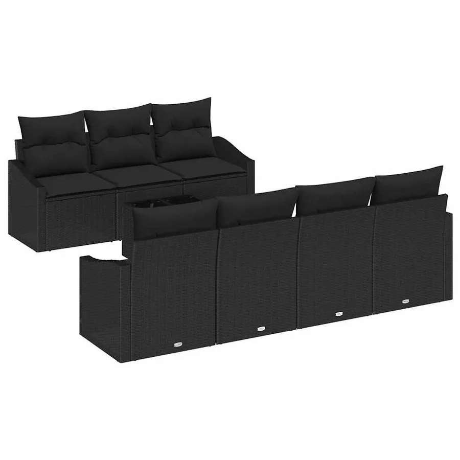 Ensemble de Canapés avec coussin 8 pcs Noir polyrotin - 2