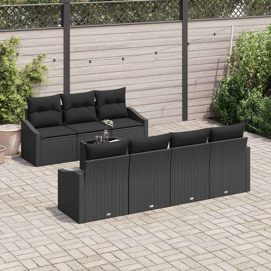 Ensemble de Canapés avec coussin 8 pcs Noir polyrotin - 3