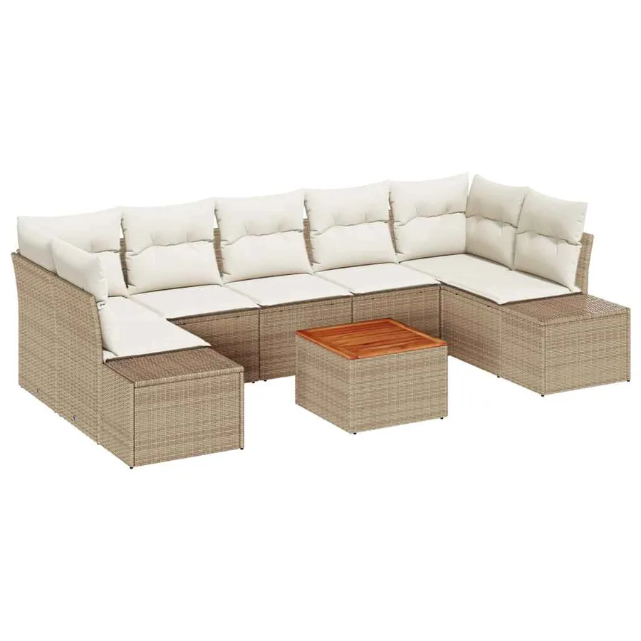 Ensemble de canapé de jardin avec coussin 8 pcs Beige polyrotin - 2