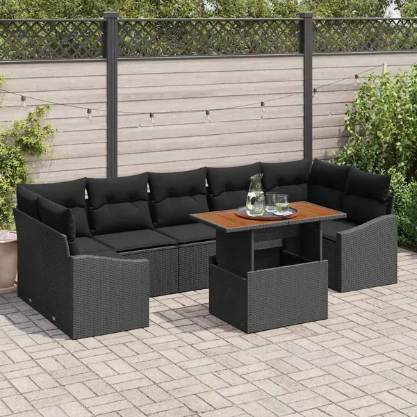Ensemble de canapé de jardin 8 pc Noir et Marron
