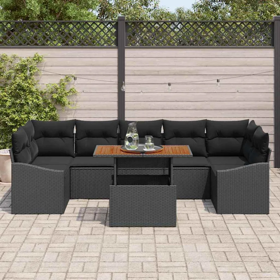 Ensemble de canapé de jardin 8 pc Noir et Marron - 3