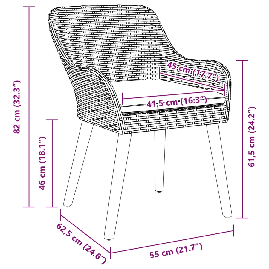 Chaise de jardin 2 pcs Noir 62,5 x 55 x 82 cm polyrotin - 10