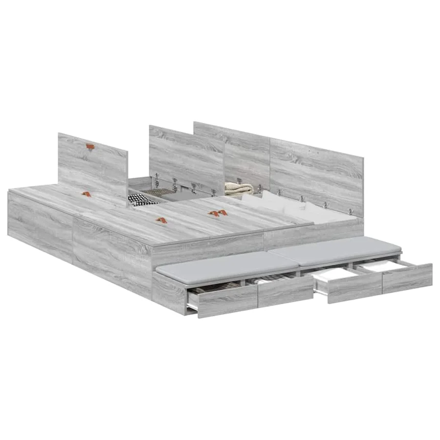 Cadre de lit avec rangement avec tiroir Gris Sonoma 160 cm - 3