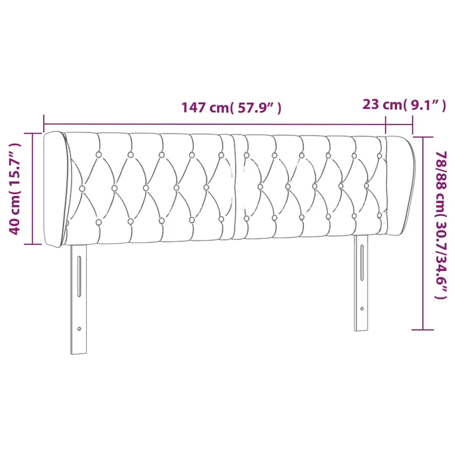 Tête de lit avec oreilles Noir 147x23x78/88 cm Tissu - 9