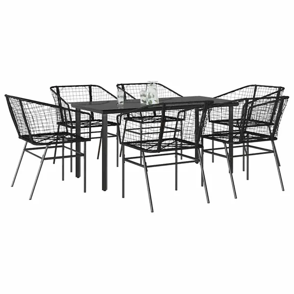 Ensemble à manger de jardin 7pcs noir poly rotin verre
