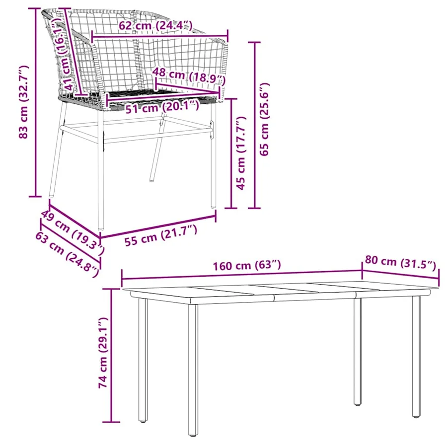 Ensemble à manger de jardin 7pcs noir poly rotin verre - 10