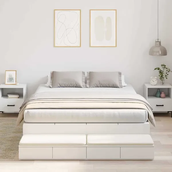 Cadre de lit avec rangement Blanc 140 cm Bois d'ingénierie